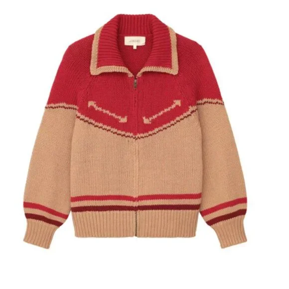 NEW The Great. The Ranch Cardigan Zip Sweater Nude Red Sz 1 S - Picture 1 of 11